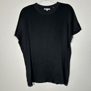 Vince women size XL black blouse ribbed 100% silk short dolman sleeve round neck